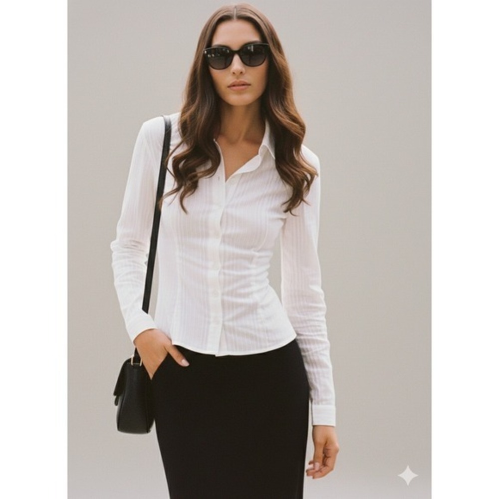Princess Polly Fogler White Striped Long Sleeve Fitted Button Down Shirt US 4